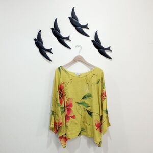 Claudia Collezioni Italy 100% Linen Lagenlook Floral Print Oversize Blouse - XL